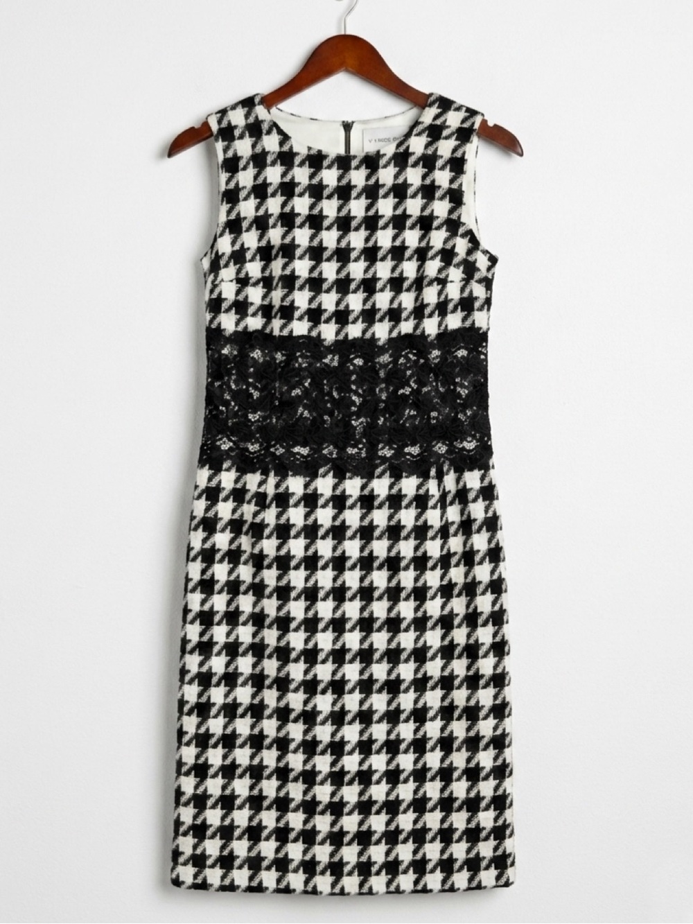 Vintage Victor Costa Houndstooth Lace Dress Size 4 Black & White 1990’s